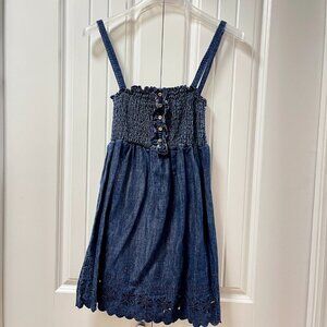 JUICY COUTURE Cotton Linen Denim Eyelet Dress Navy - S